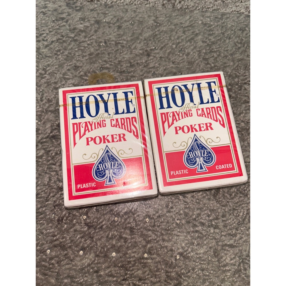 Hoyle Official Poker Playing Cards 2 Decks Plastic Coated Shell Back Red‎ Sealed